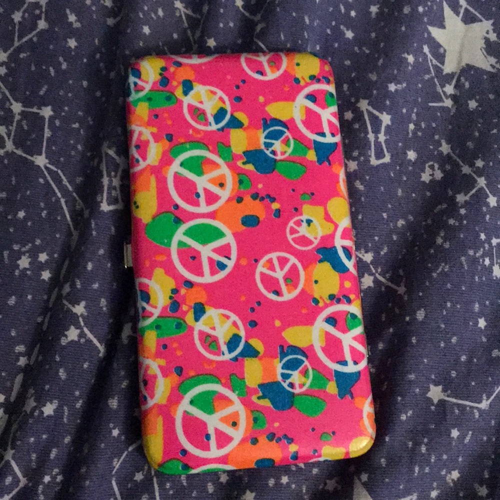 Pink paint splatter peace sign wallet